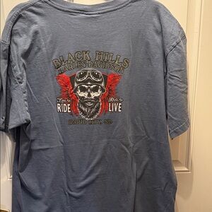 Harley-Davidson Blue Short Sleeve Tee with Red Skull Wing Graphic